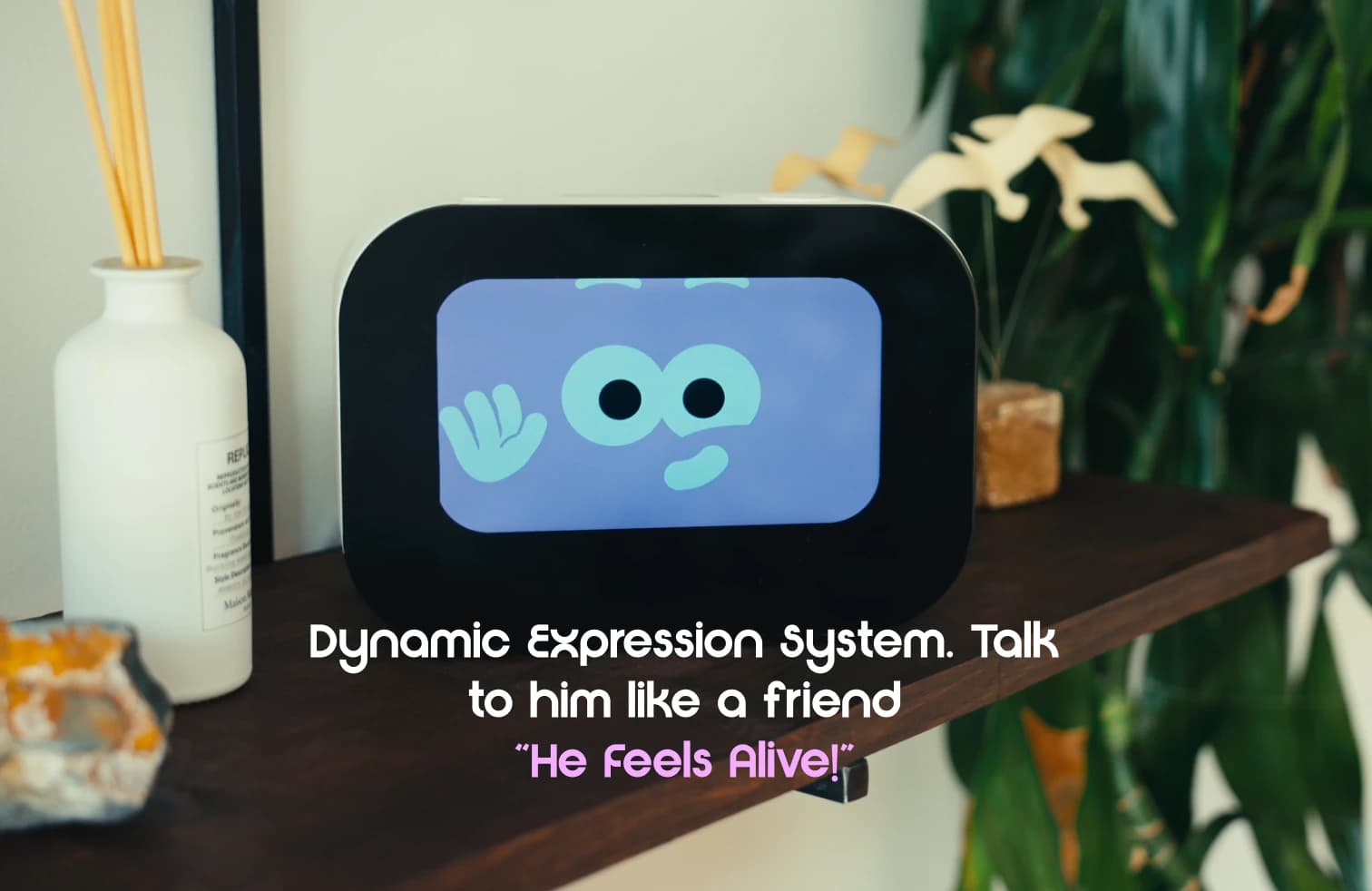 Rhem, an AI companion robot, sharing a moment with a family member at home.