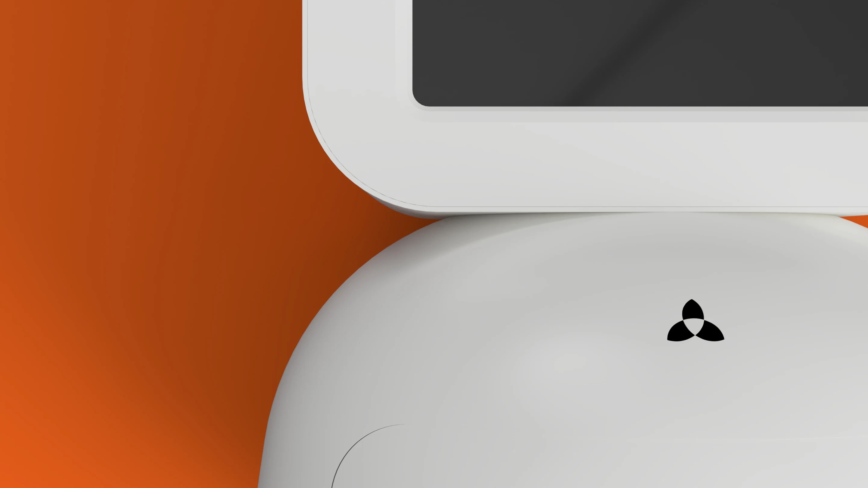 Primer plano del robot de salud doméstico Rhem sobre un fondo naranja