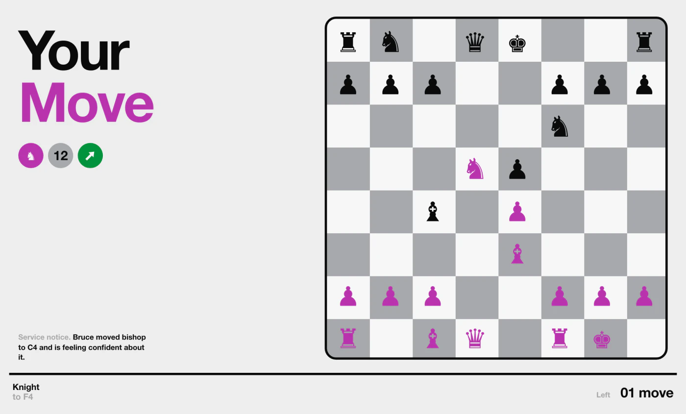 Play a game of chess screen interface
