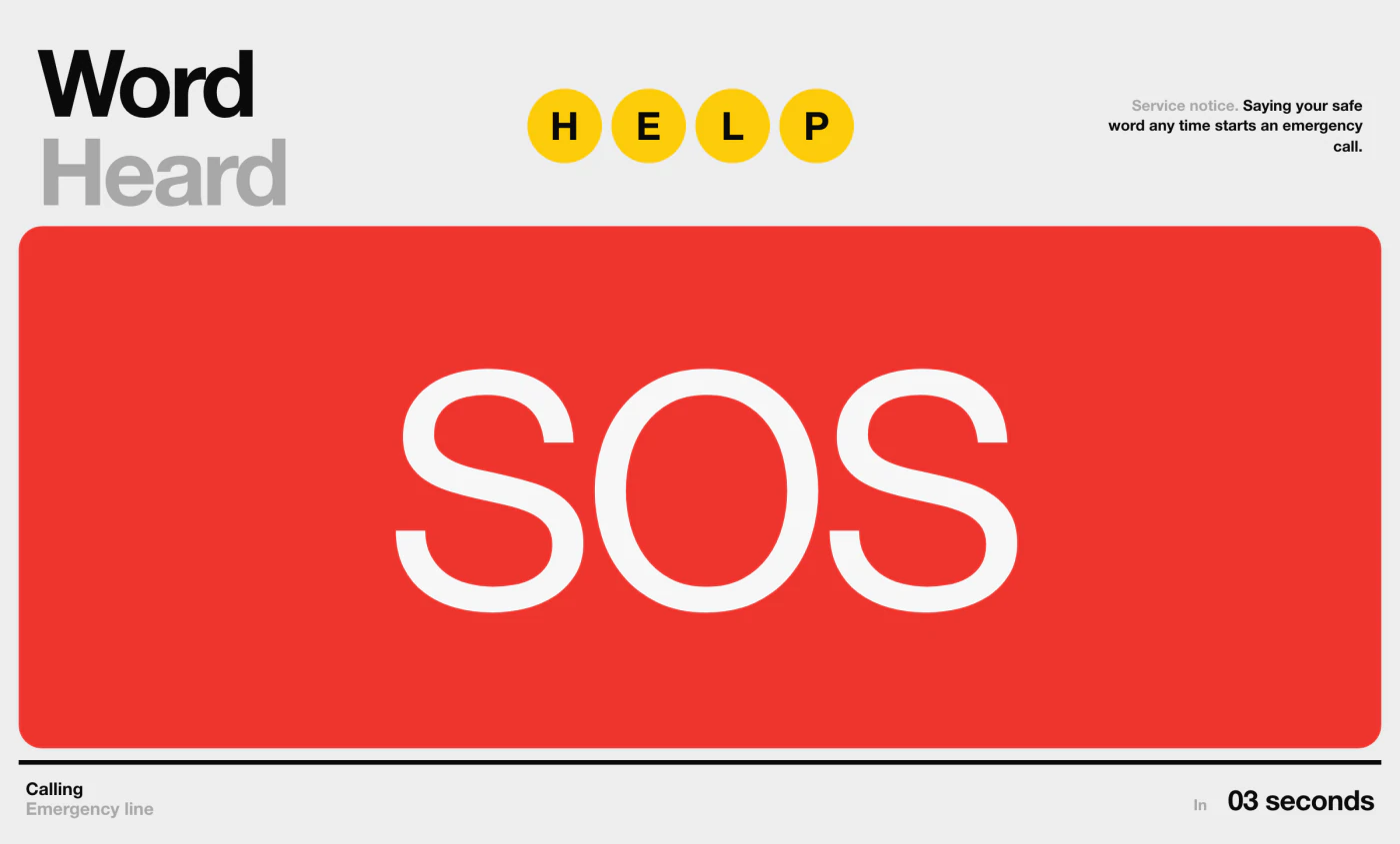 Emergency help, one screen away screen interface
